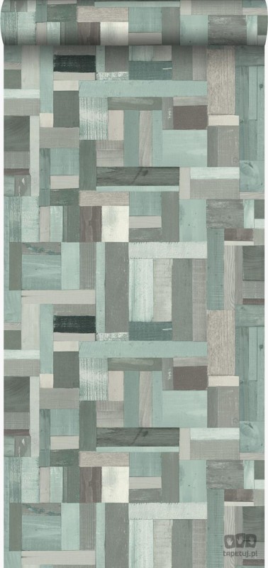 Tapeta na flizelinie w drewniany wzór beżowo-turkusowe deski panele