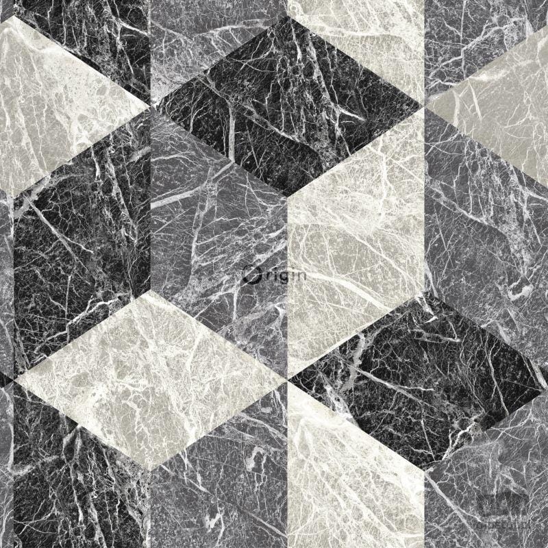 Tapeta na flizelinie w romby 3D z efektem grafitowego marmuru