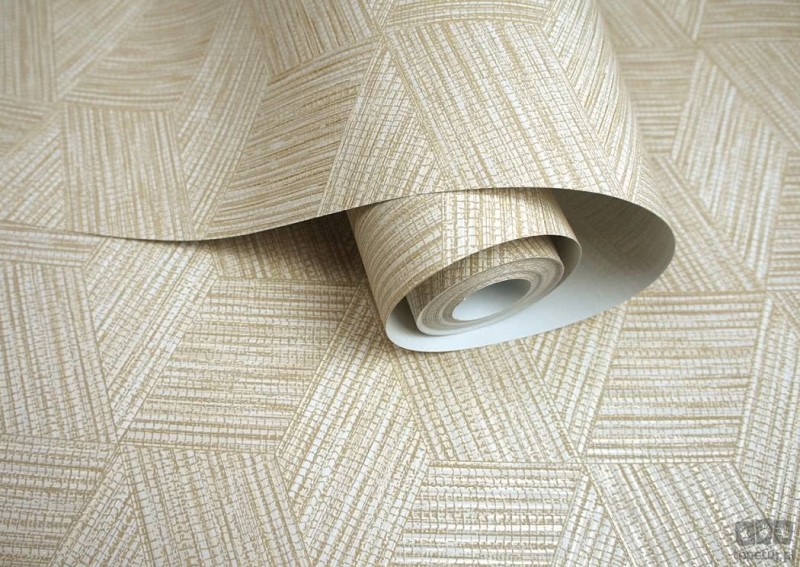 Beżowa tapeta na flizelinie geometryczna efekt 3D