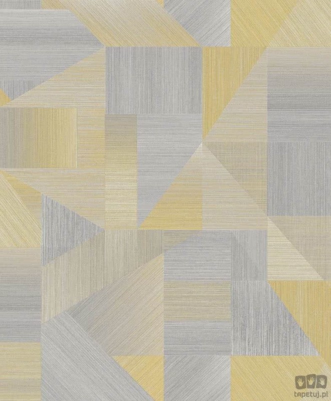 Szaro-żółta tapeta na flizelinie geometryczna imitacja paneli
