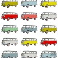 Biała tapeta w kolorowe autobusy