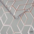 Szara tapeta w złoto-biały wzór geometryczny
