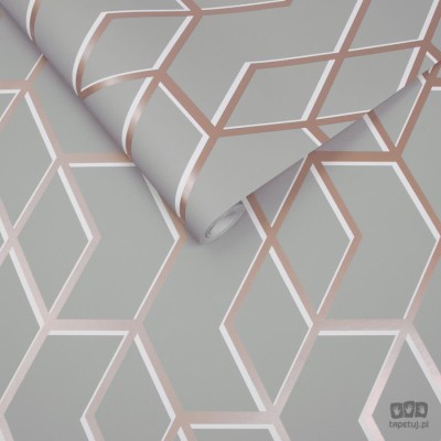 Szara tapeta w złoto-biały wzór geometryczny