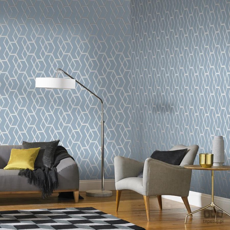 Niebieska tapeta w wzór geometryczny