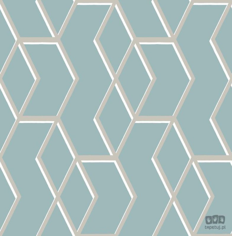 Miętowa tapeta w złoto-biały wzór geometryczny