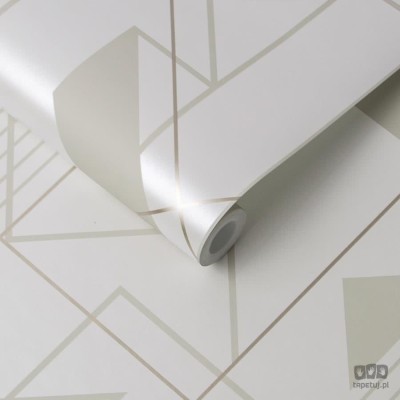 Biała tapeta w metaliczny wzór geometryczny