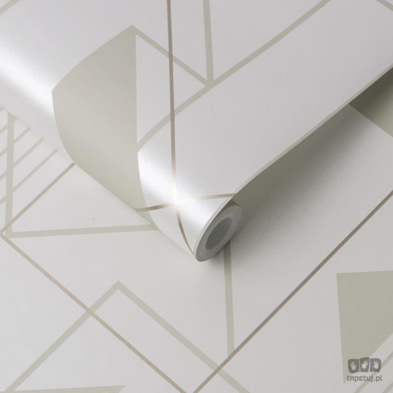 Biała tapeta w metaliczny wzór geometryczny