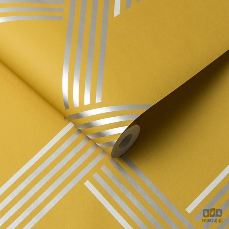 Żółto-musztardowa tapeta wzór geometryczny
