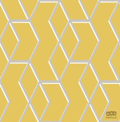 Żółta tapeta w srebrno-biały wzór geometryczny