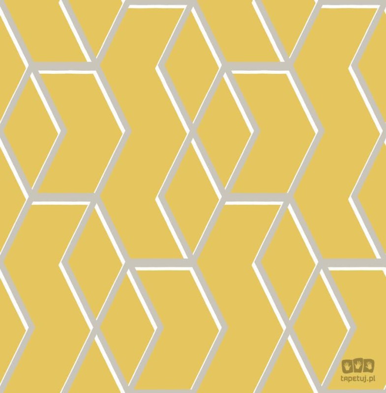 Żółta tapeta w srebrno-biały wzór geometryczny