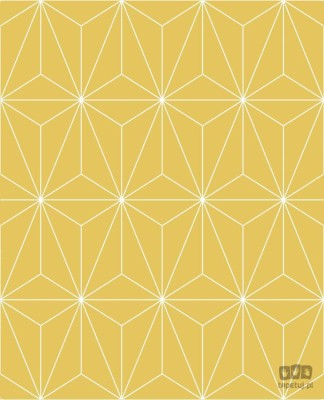 Żółta tapeta w białe linie wzór geometryczny