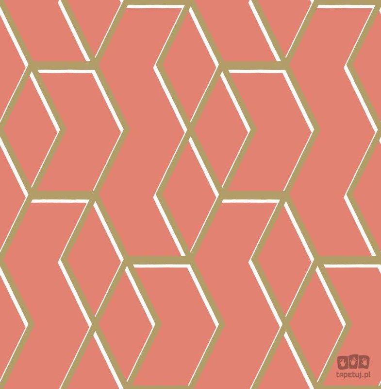 Czerwona tapeta w złoto-biały wzór geometryczny