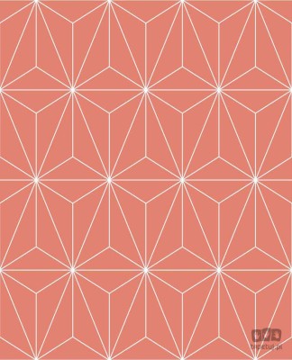 Koralowa tapeta w białe linie wzór geometryczny