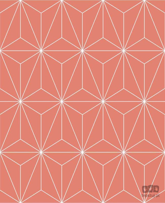 Koralowa tapeta w białe linie wzór geometryczny