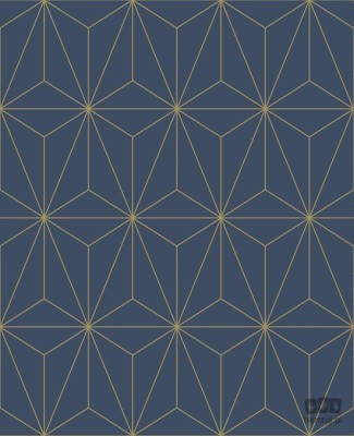 Granatowa tapeta w złote linie wzór geometryczny