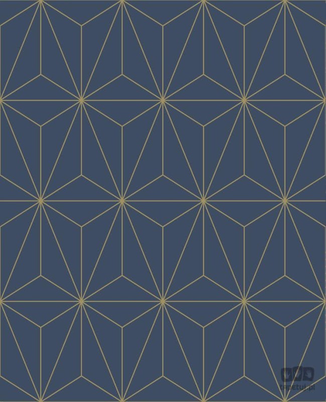 Granatowa tapeta w złote linie wzór geometryczny