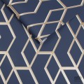 Granatowa tapeta w złoto-biały wzór geometryczny