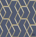 Granatowa tapeta w złoto-biały wzór geometryczny
