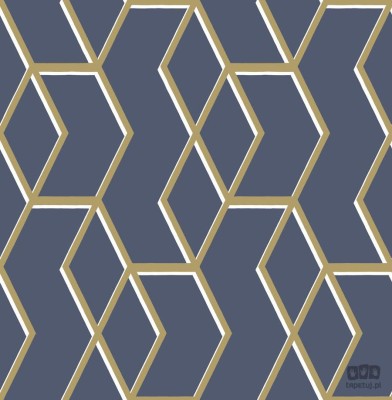 Granatowa tapeta w złoto-biały wzór geometryczny