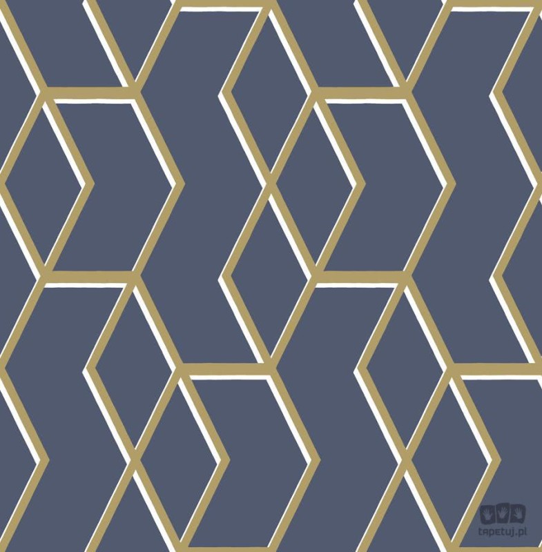 Granatowa tapeta w złoto-biały wzór geometryczny