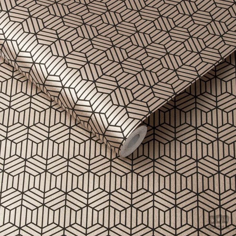 Złota tapeta w czarny wzór geometryczny