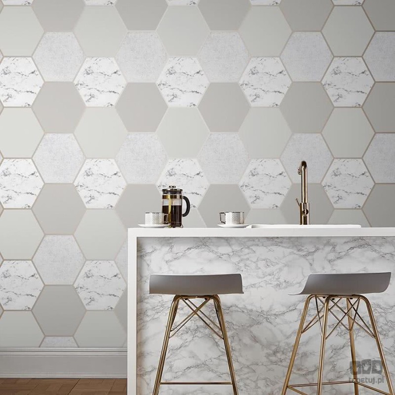Tapeta wzór geometryczny marmur taupe