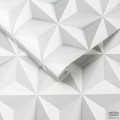 Tapeta w odcieniach bieli i szarości z motywem figur geometrycznych