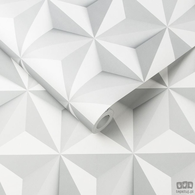 Tapeta w odcieniach bieli i szarości z motywem figur geometrycznych