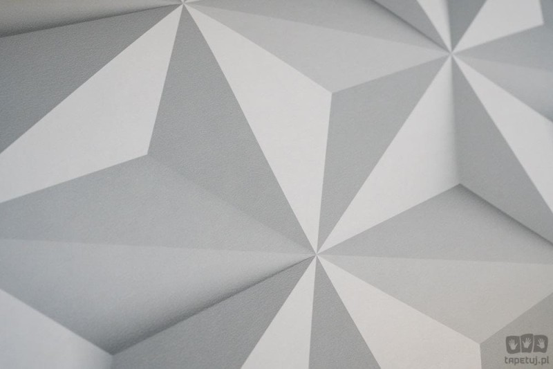 Tapeta w odcieniach bieli i szarości z motywem figur geometrycznych