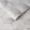 Matowa tapeta w odcieniach bieli z motywem geometrycznym i efektem 3D