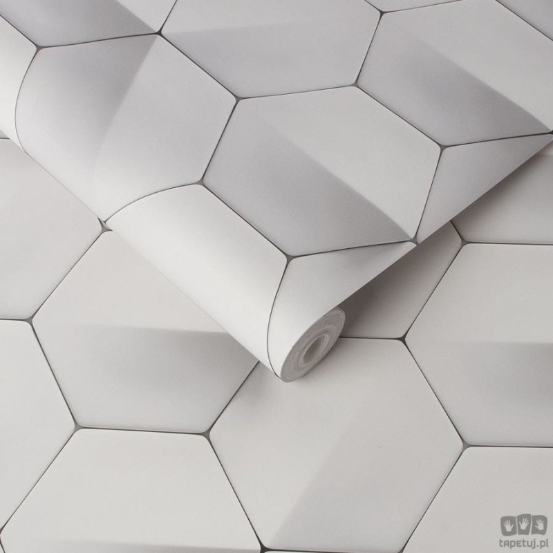 Matowa tapeta w odcieniach bieli z motywem geometrycznym i efektem 3D