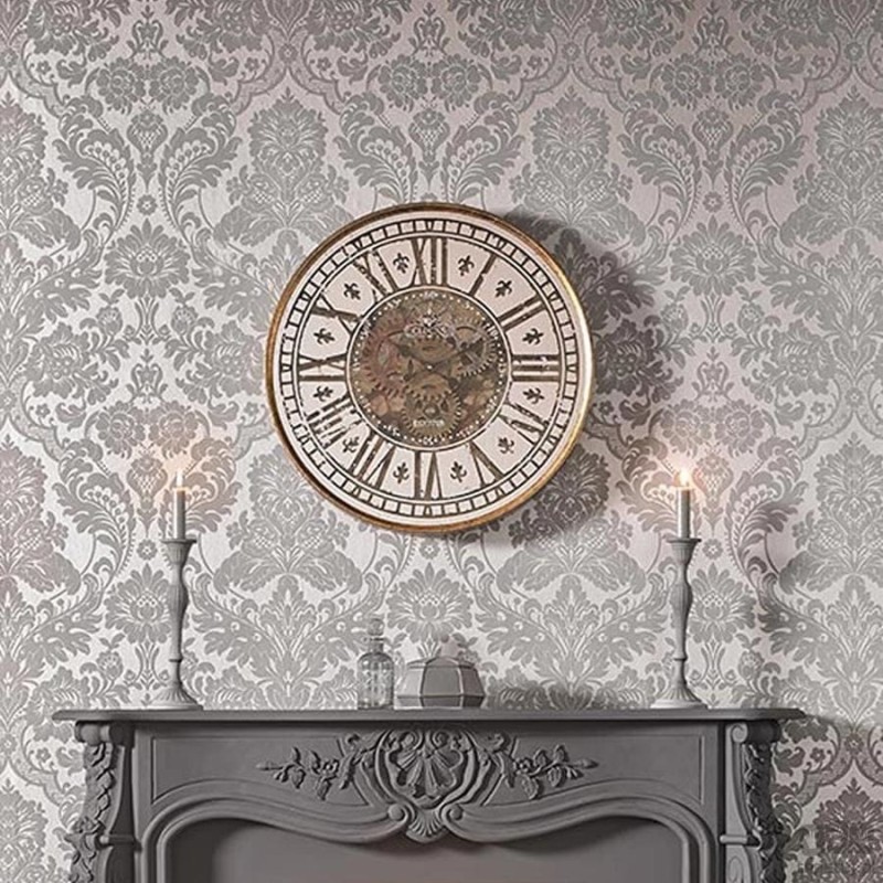 Srebrna tapeta na flizelinie w szary welurowy ornament flock
