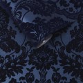 Niebieska tapeta na flizelinie w welurowy ornament flock