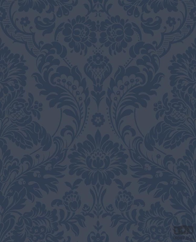 Niebieska tapeta na flizelinie w welurowy ornament flock