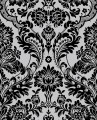 Srebrna tapeta w czarny welurowy ornament flock