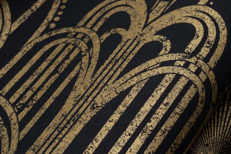 Czarna tapeta na flizelinie w złoty wzór art deco