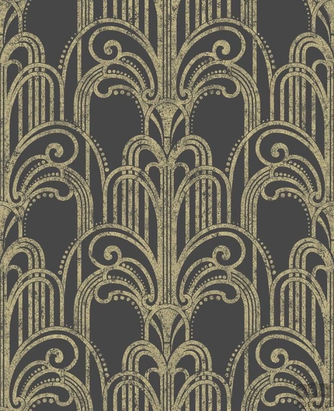 Czarna tapeta na flizelinie w złoty wzór art deco