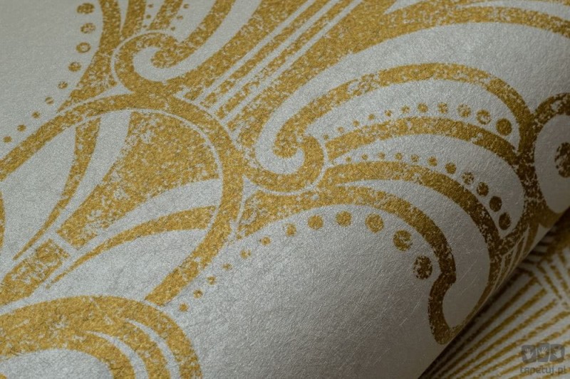 Perłowa tapeta na flizelinie w złoty wzór art deco