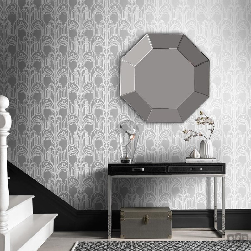 Srebrna tapeta na flizelinie wzór art deco