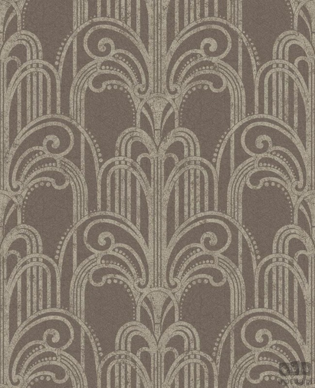 Brązowo-złota tapeta na flizelinie wzór art deco