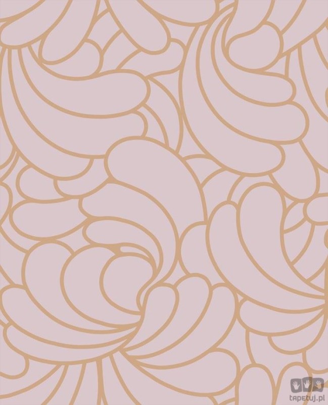 Różowa tapeta na flizelinie w złoty wzór art deco liście