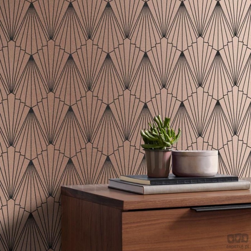 Błyszcząca tapeta na flizelinie w czarny wzór geometryczny art deco