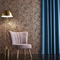 Różowo-złota tapeta na flizelinie w czarny wzór art deco liście