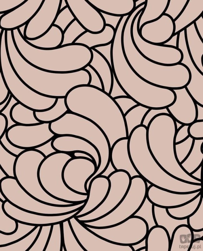 Różowo-złota tapeta na flizelinie w czarny wzór art deco liście