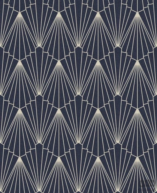 Granatowa tapeta w srebrny wzór geometryczny