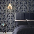 Granatowa tapeta w srebrny wzór art deco