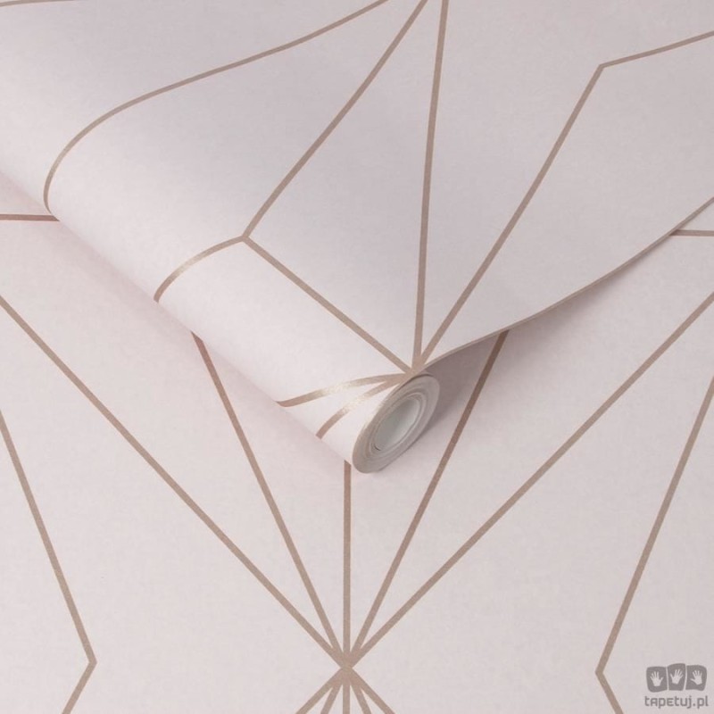 Pudrowy róż tapeta z geometrycznym linearnym złotym akcentem