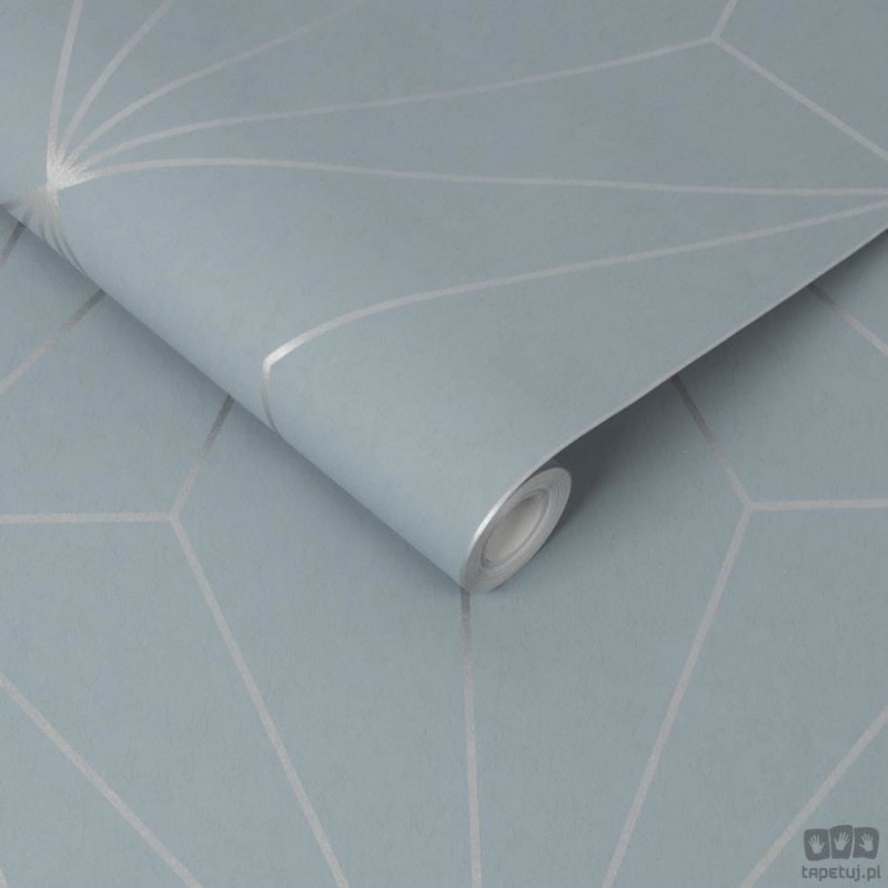 Niebieska tapeta z geometrycznym linearnym złotym akcentem