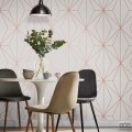 Biała tapeta z geometrycznym linearnym złotym akcentem