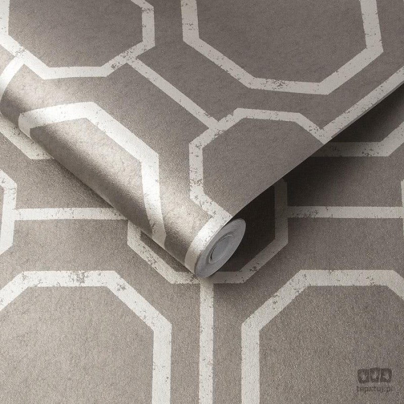 Tapeta na flizelinie w wzór geometryczny z połyskiem taupe